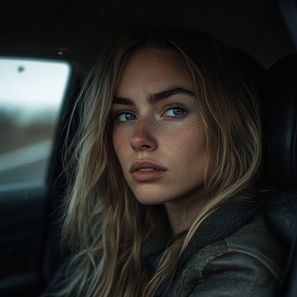 Une femme sérieuse dans une voiture | Source : Midjourney