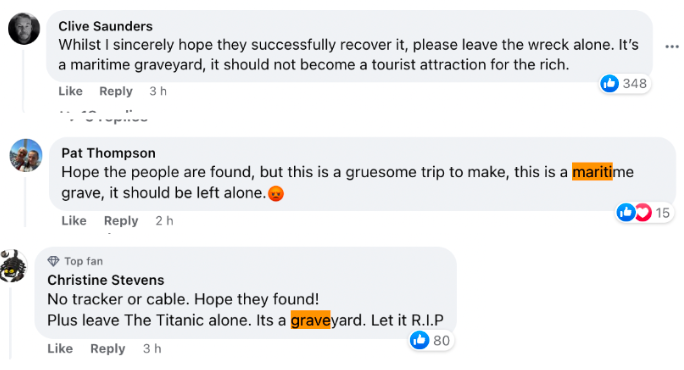 Capture d'écran des commentaires concernant la dangereuse expédition postés sur Facebook le 20 juin 2023 | Source : Facebook.com/BBC News