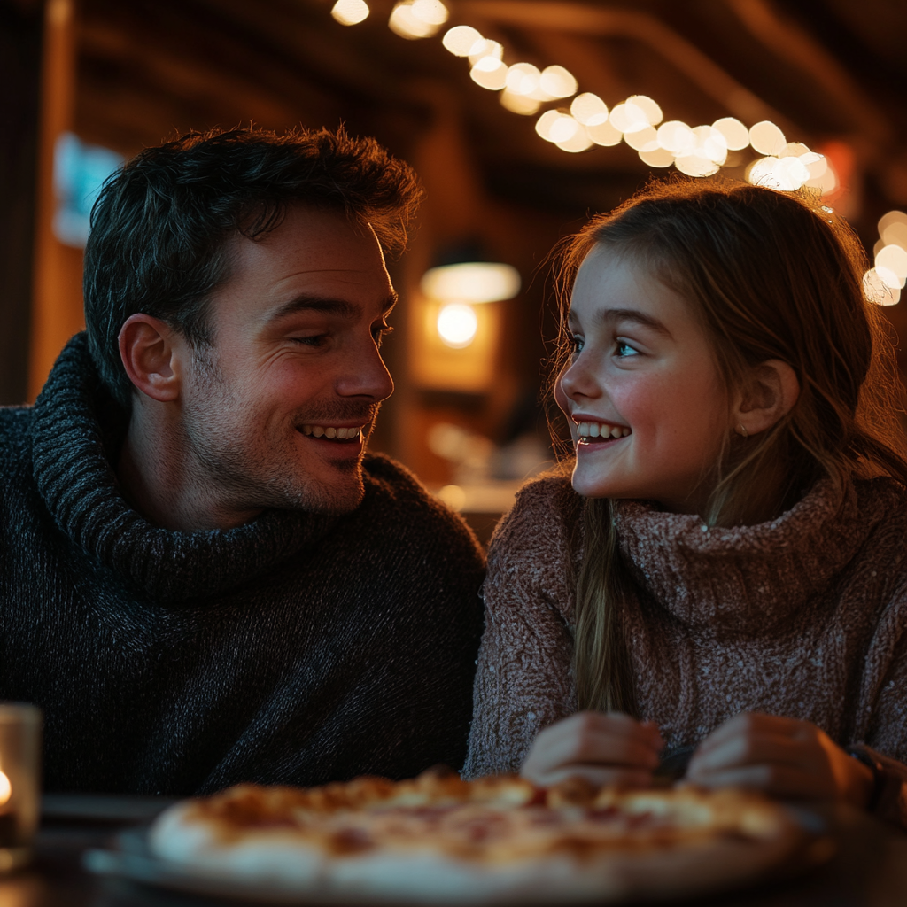 Un duo père-fille en train de déguster une pizza | Source : Midjourney