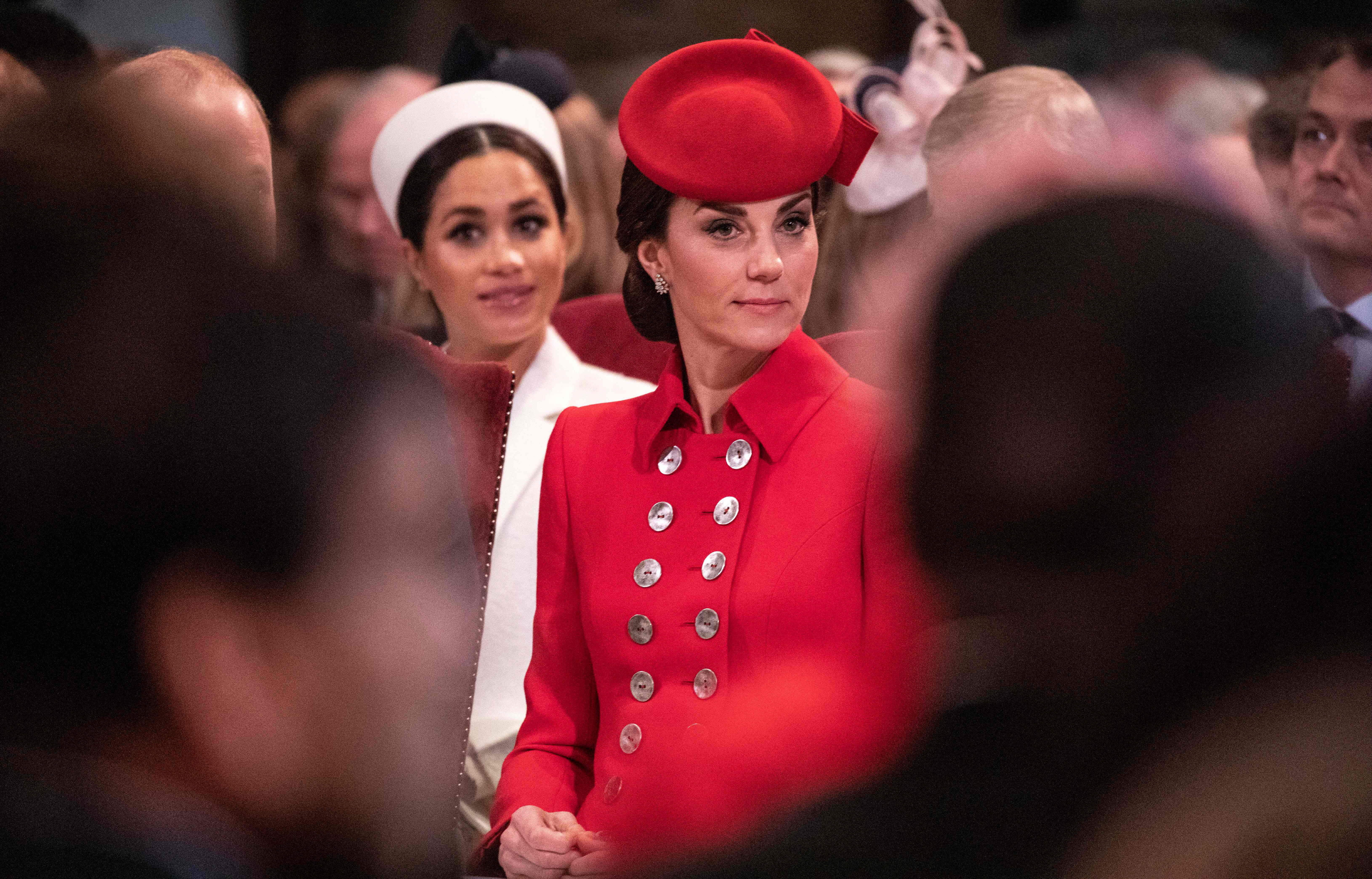 Meghan Markle et la princesse Catherine lors de l'office du Jour du Commonwealth à l'abbaye de Westminster, à Londres, le 11 mars 2019 | Source : Getty Images