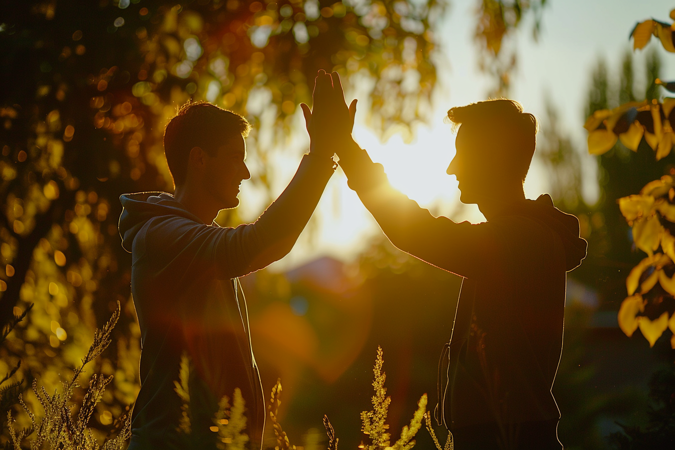 Deux hommes joyeux se donnant des high five | Source : Midjourney