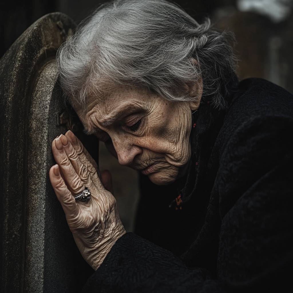 Une femme en pleurs dans un cimetière | Source : Midjourney