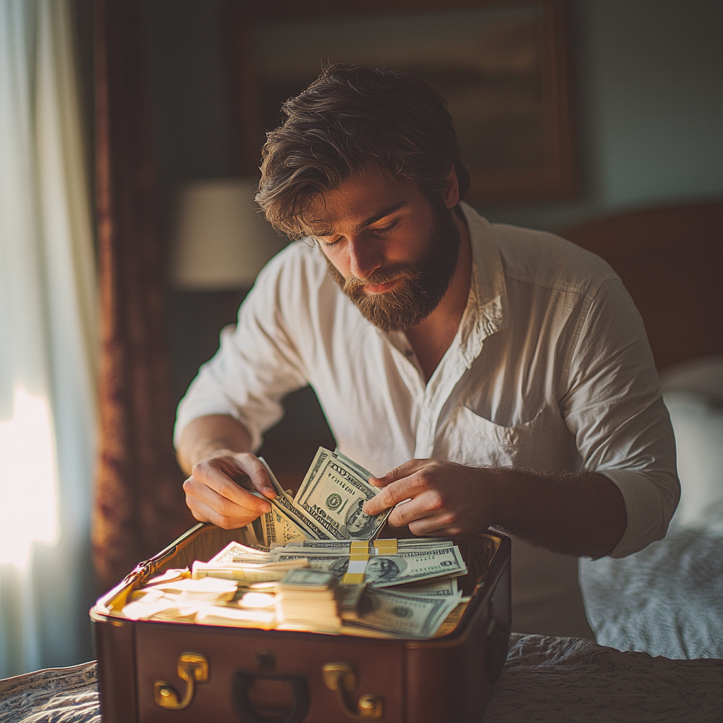 Dan met l'argent dans sa valise | Source : Midjourney