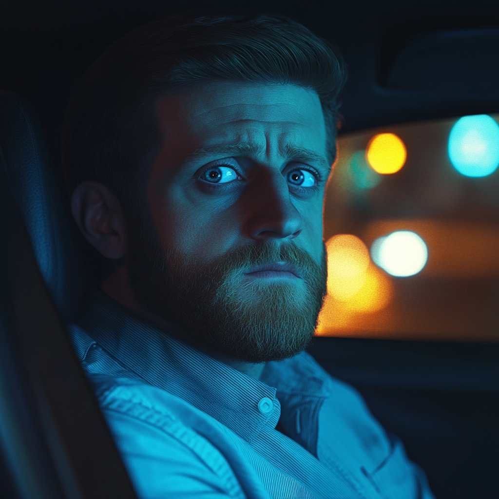 Un homme assis dans un taxi | Source : Midjourney