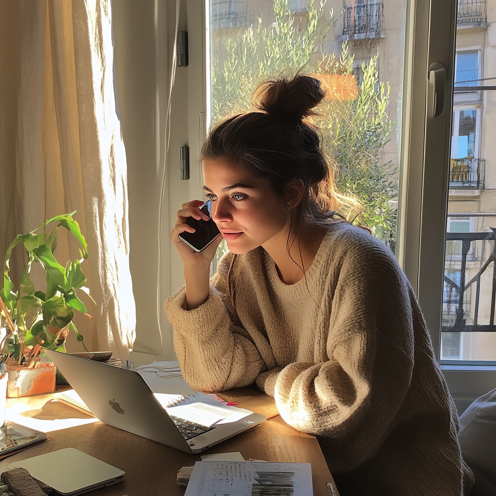 Une femme qui parle au téléphone | Source : Midjourney