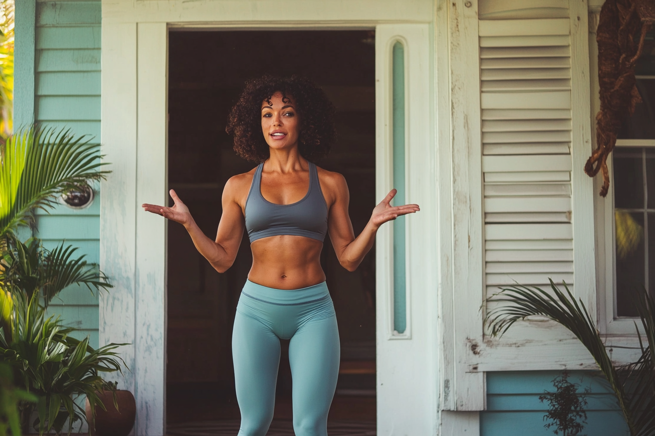 Une femme portant des vêtements d'exercice parle à quelqu'un | Source : Midjourney