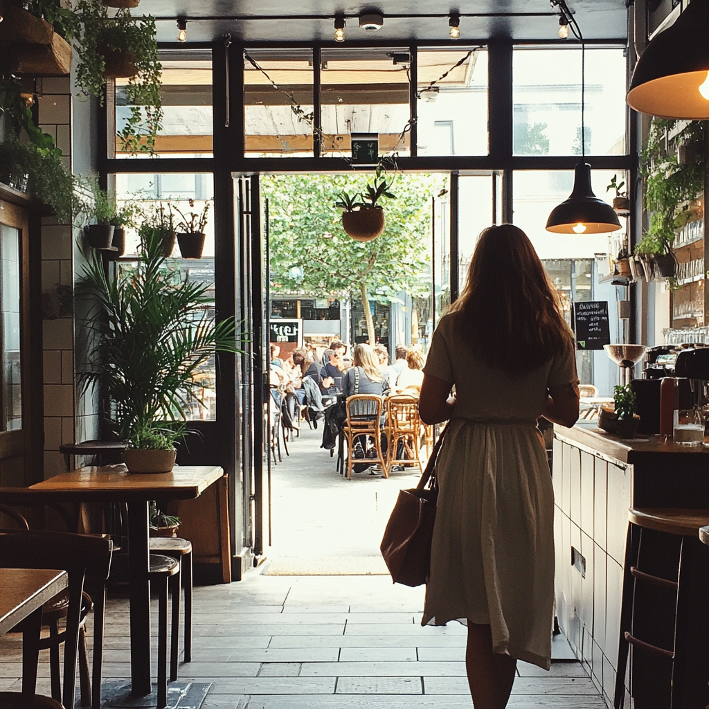 Une femme debout dans un café | Source : Midjourney