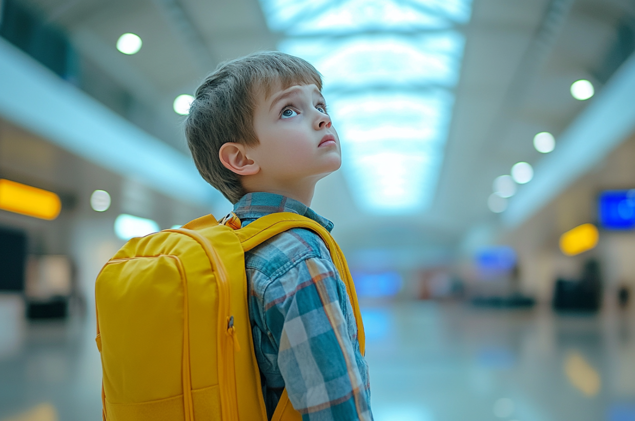 A child in an airport | Source: Midjourney