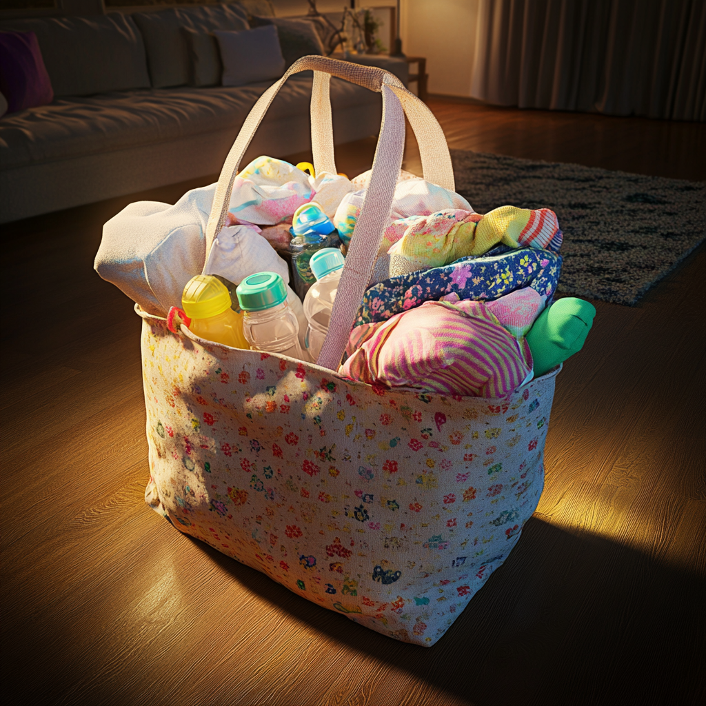 Fournitures pour bébé dans un sac | Source : Midjourney