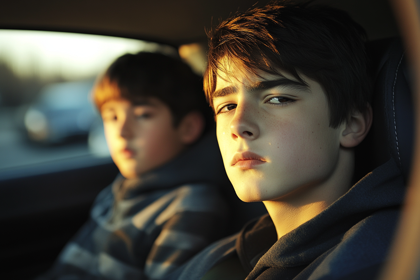 Deux adolescents sur la banquette arrière d'une voiture | Source : Midjourney