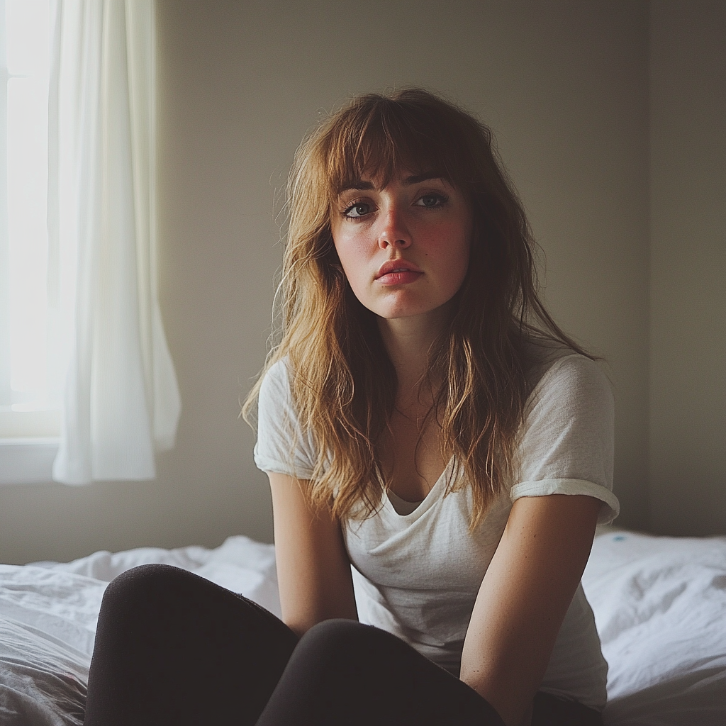 Une femme assise dans un lit | Source : Midjourney