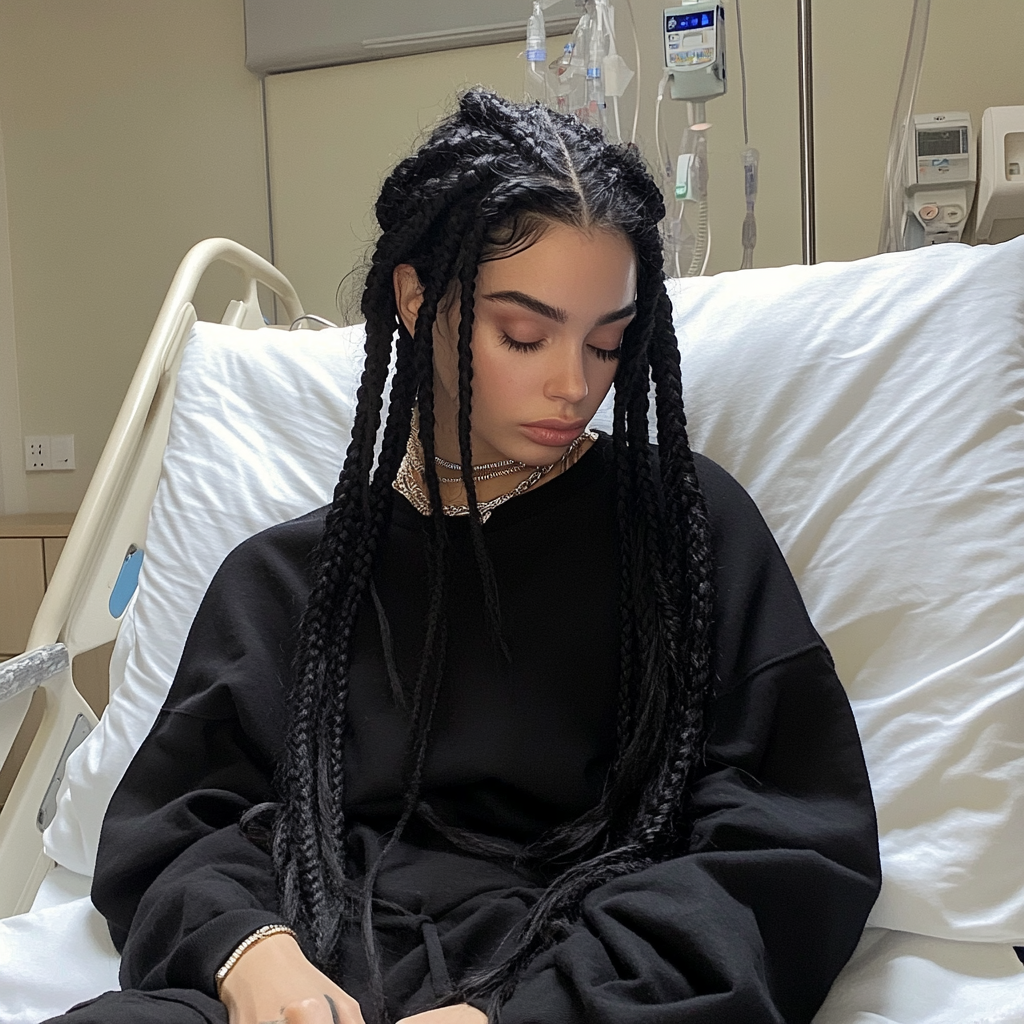 Une femme assise dans un lit d'hôpital | Source : Midjourney