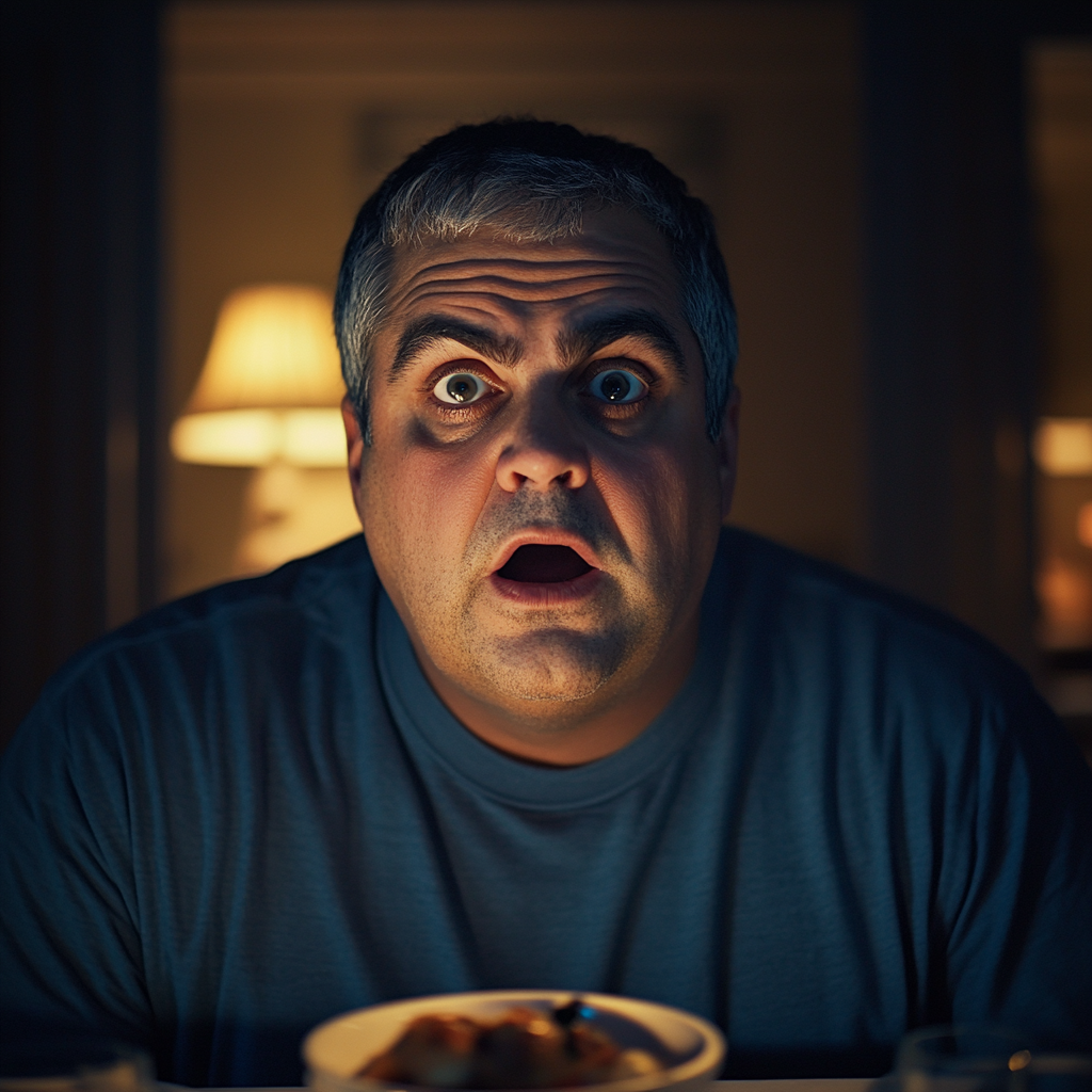 Un homme âgé choqué assis à une table à manger | Source : Midjourney