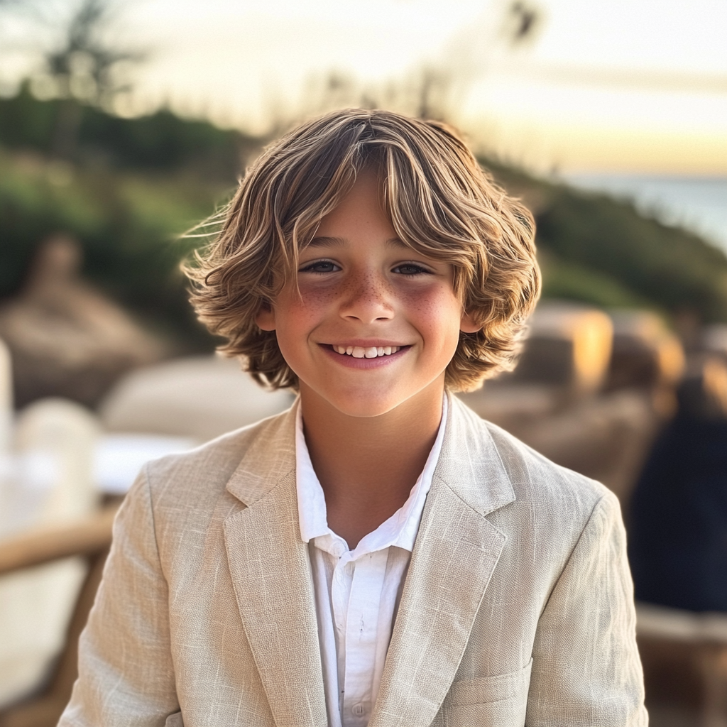 Un petit garçon souriant sur la plage | Source : Midjourney
