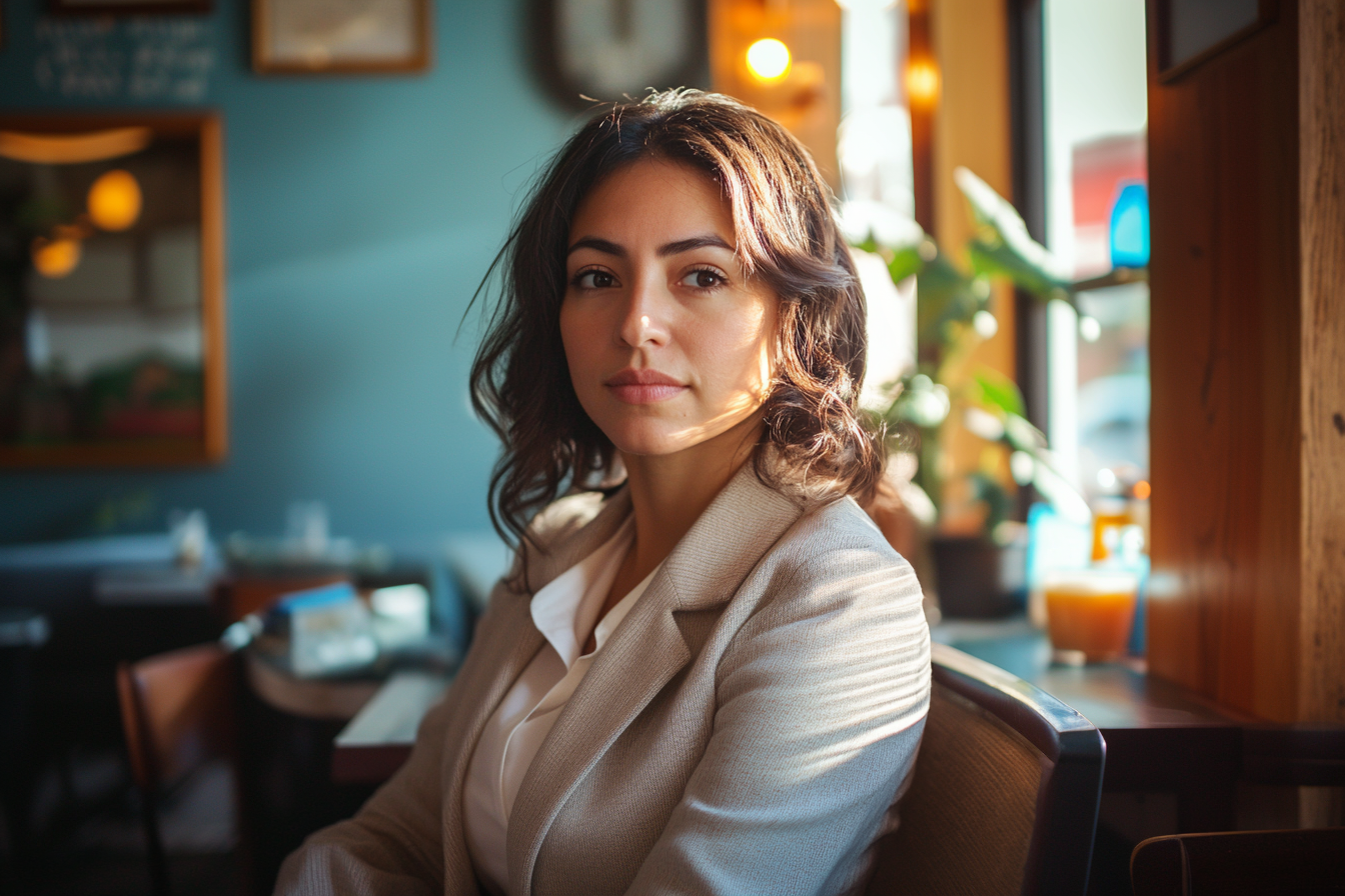 Une femme pensive qui observe quelqu'un dans un café | Source : Midjourney