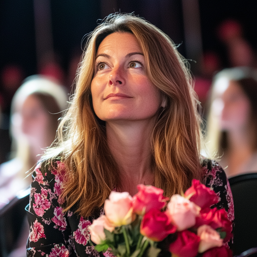 Une femme tenant un bouquet de roses | Source : Midjourney