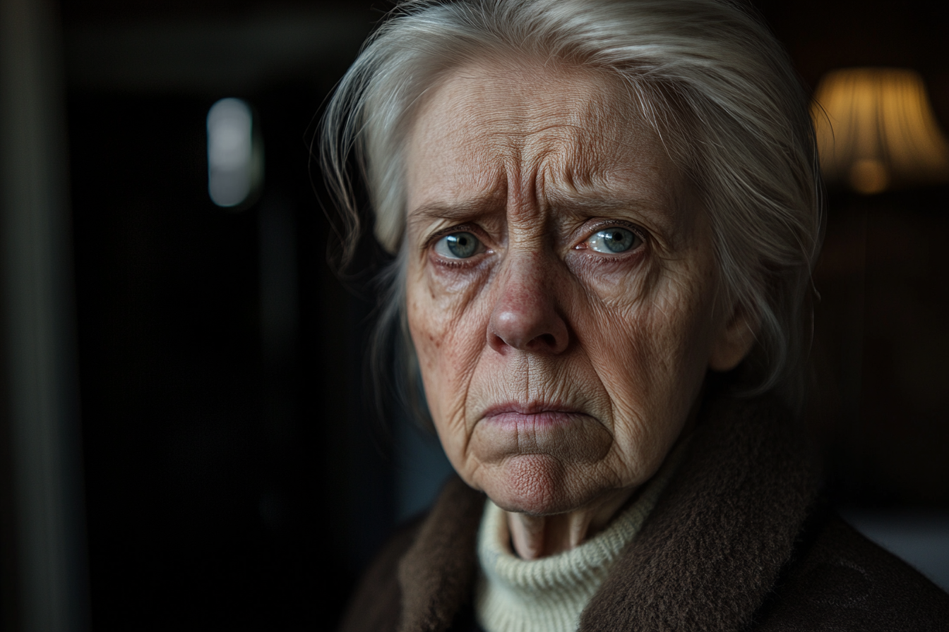 Une femme qui regarde droit devant elle, sérieuse | Source : Midjourney