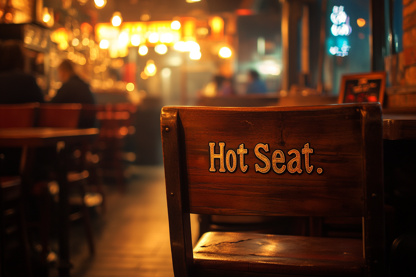 Une chaise sur laquelle est gravé le mot « Hot Seat ». | Source : Midjourney