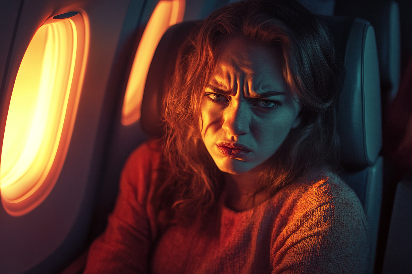 Une femme agacée assise dans un avion | Source : Midjourney