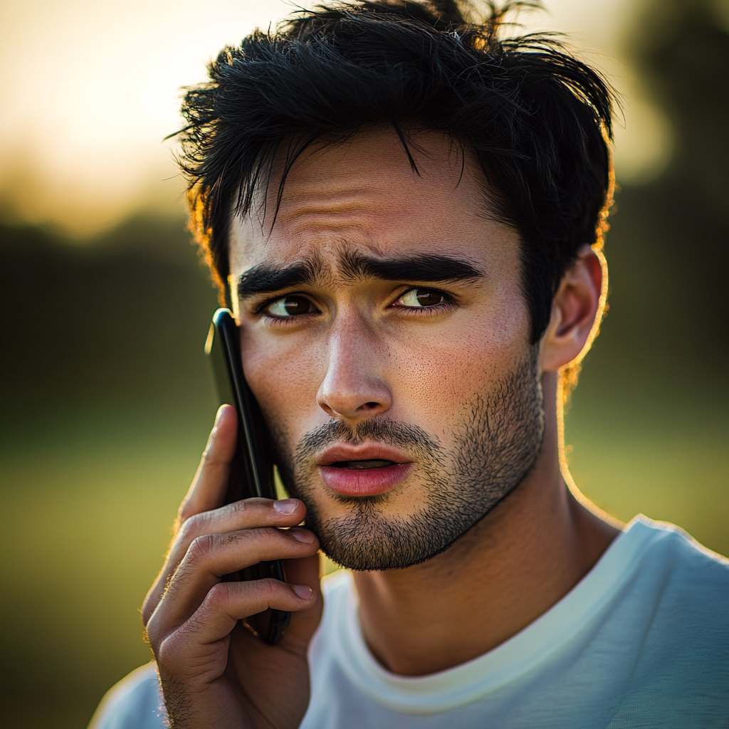 Un homme anxieux engagé dans un appel téléphonique | Source : Midjourney