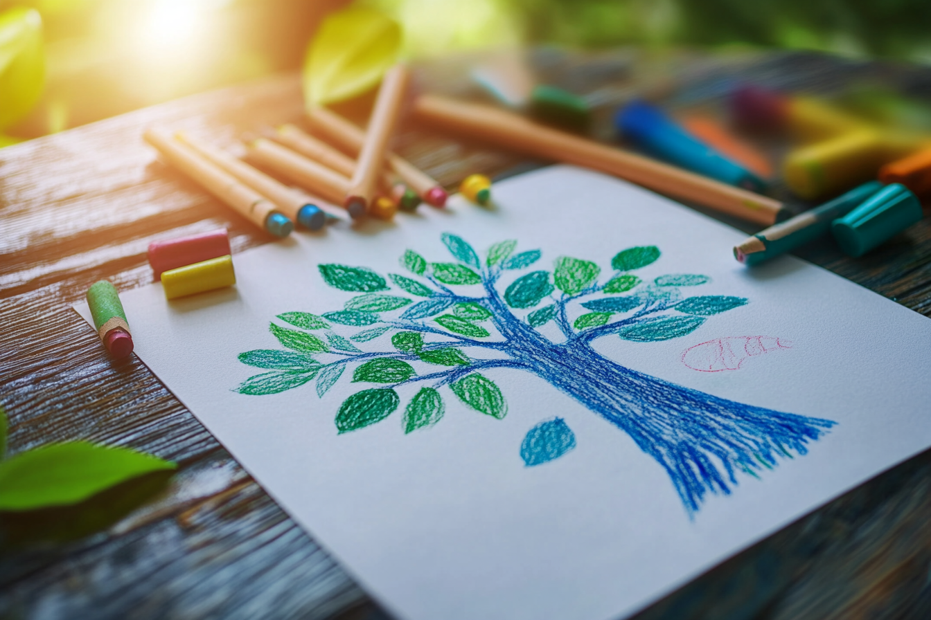 Dessin d'un arbre aux feuilles vertes | Source : Midjourney