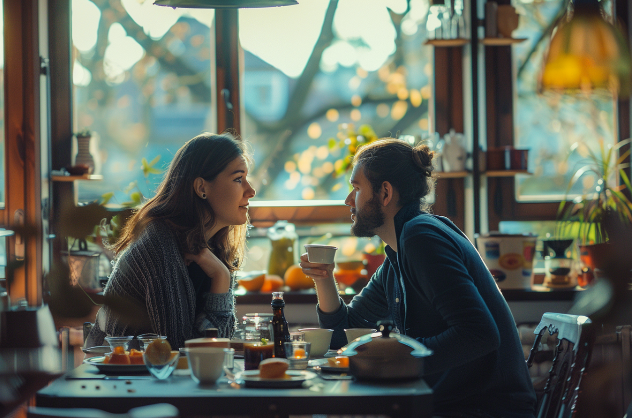 Un couple ayant une conversation sérieuse | Source : MidJourney