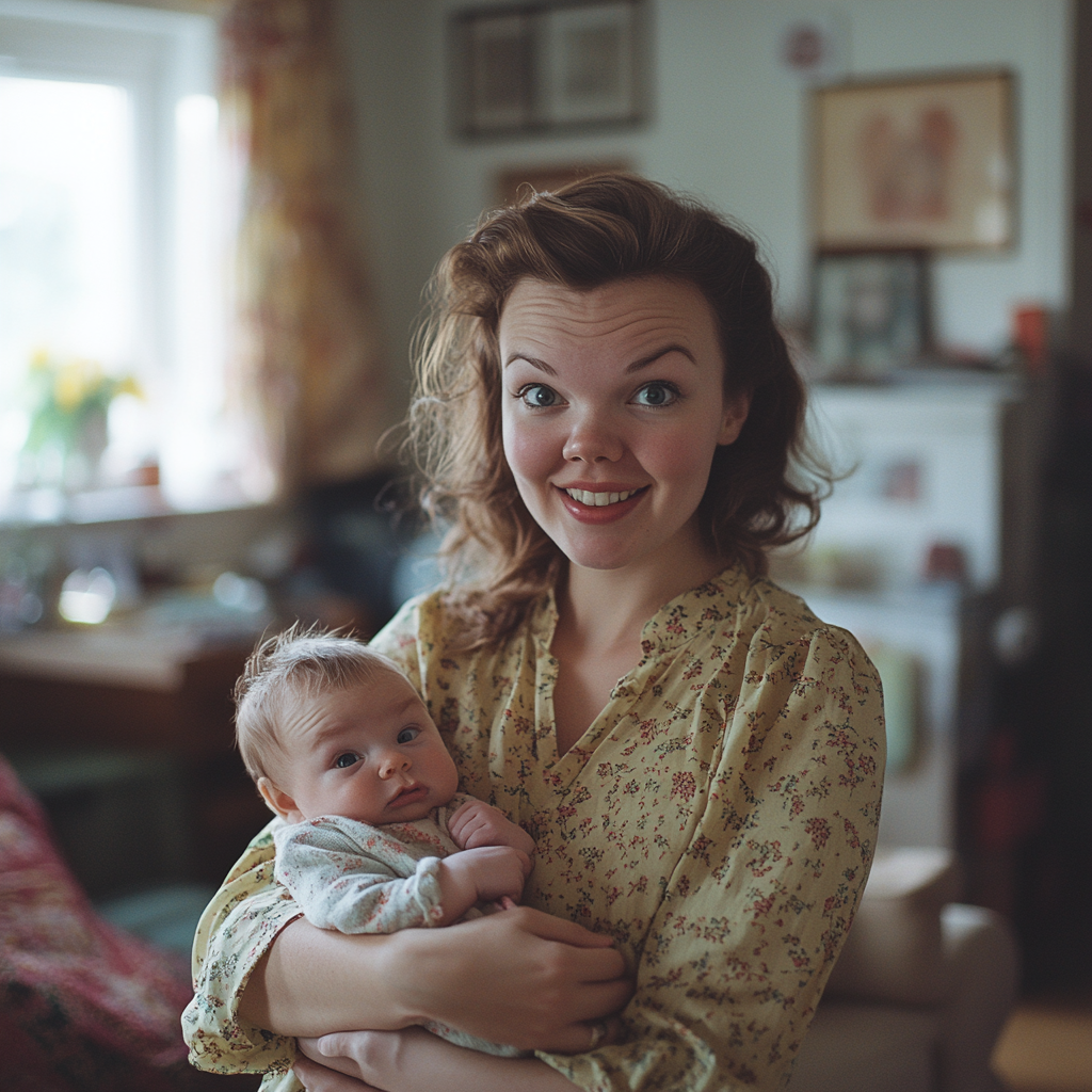 Une femme heureuse qui berce un bébé | Source : Midjourney