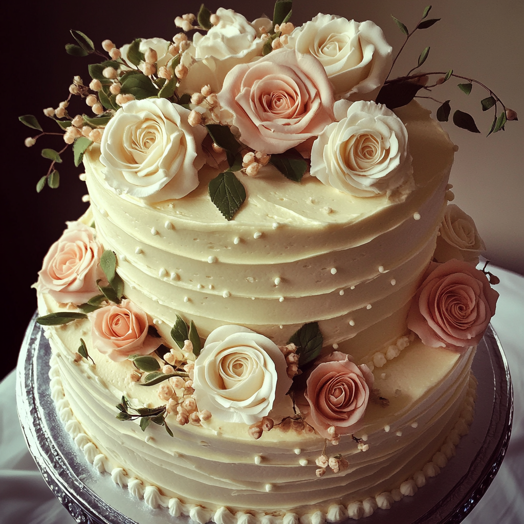 A magnificent wedding cake | Source: Midjourney