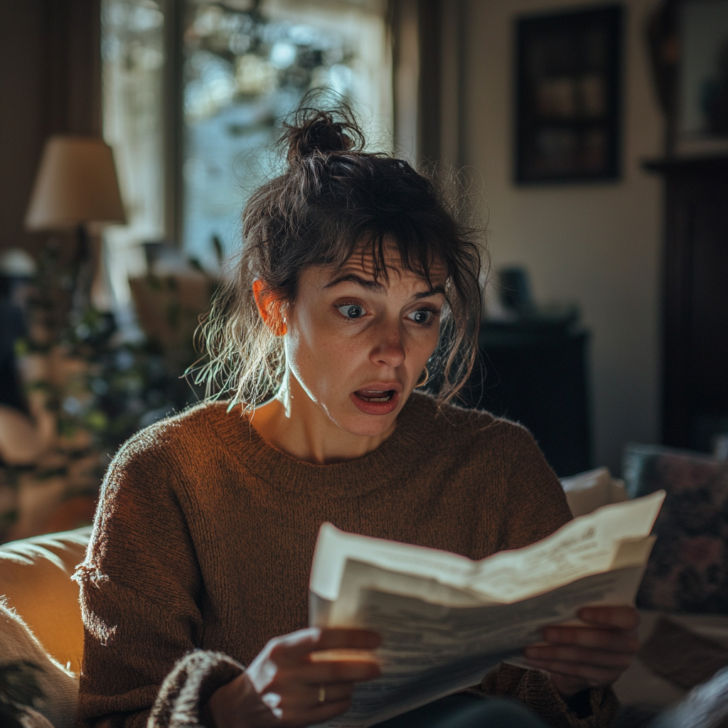 Une femme choquée regarde les résultats de son ADN | Source : Midjourney