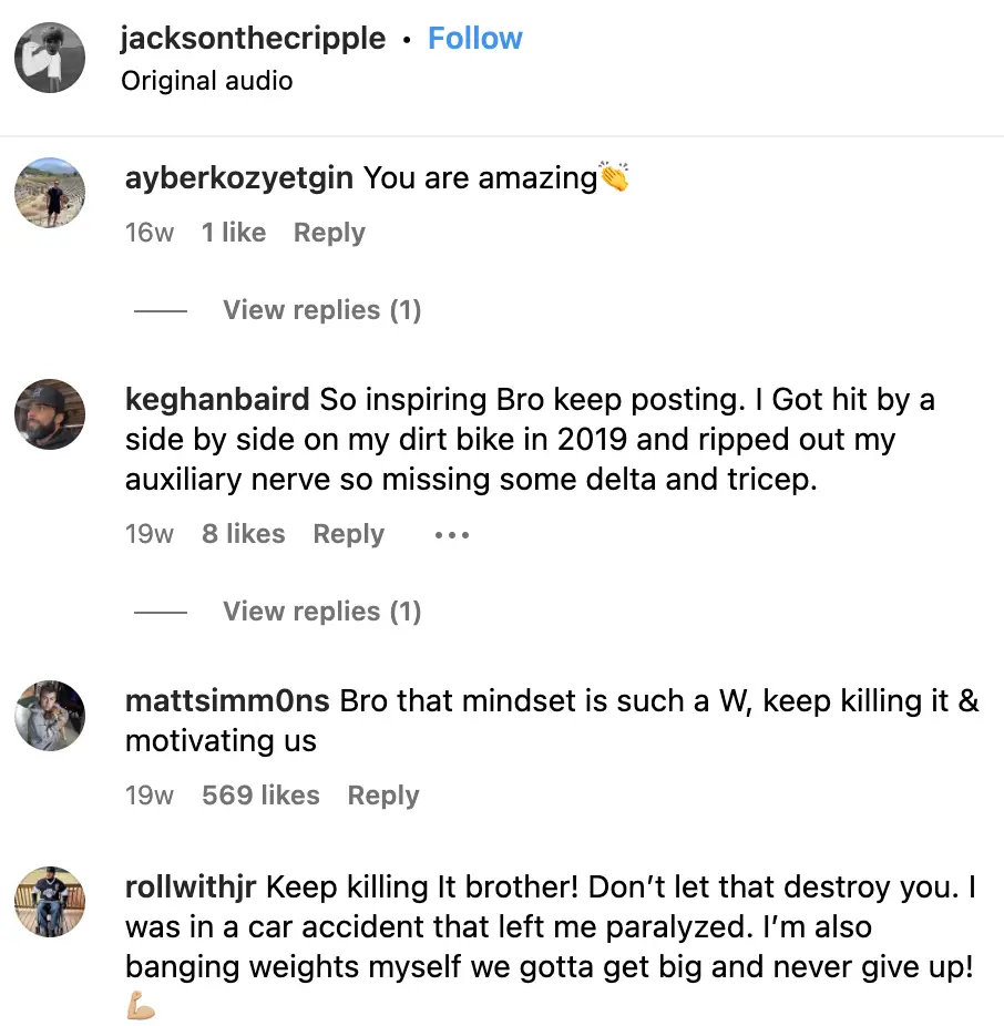 Commentaires des utilisateurs sur la vidéo de Jackson Shop, datée du 8 juin 2023 | Source : instagram.com/jacksonthecripple