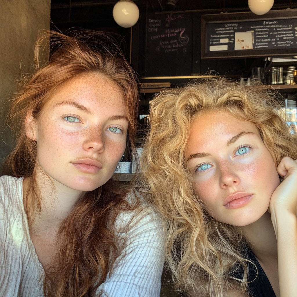 Deux femmes assises dans un café | Source : Midjourney