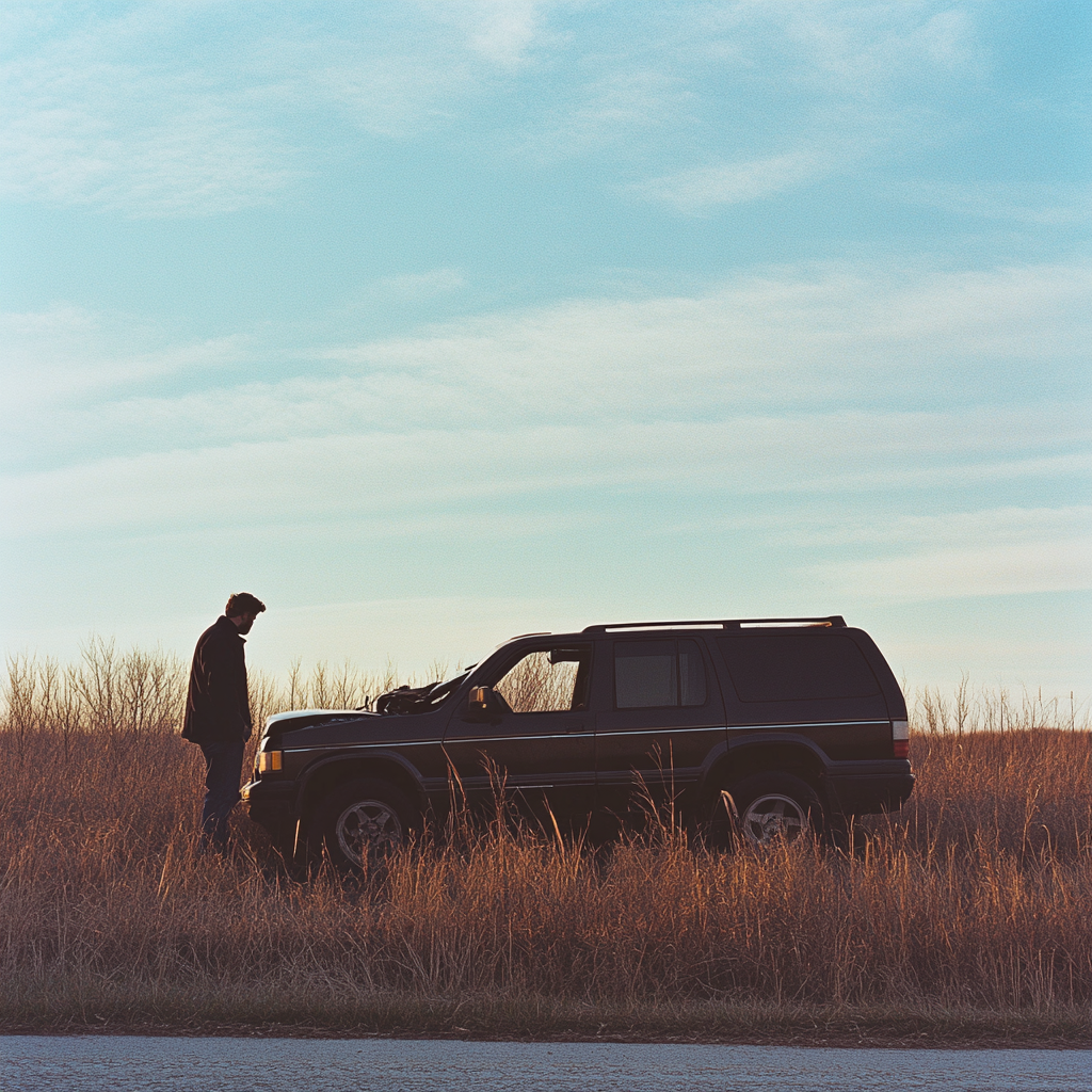 Un homme à côté d'une voiture en panne | Source : Midjourney