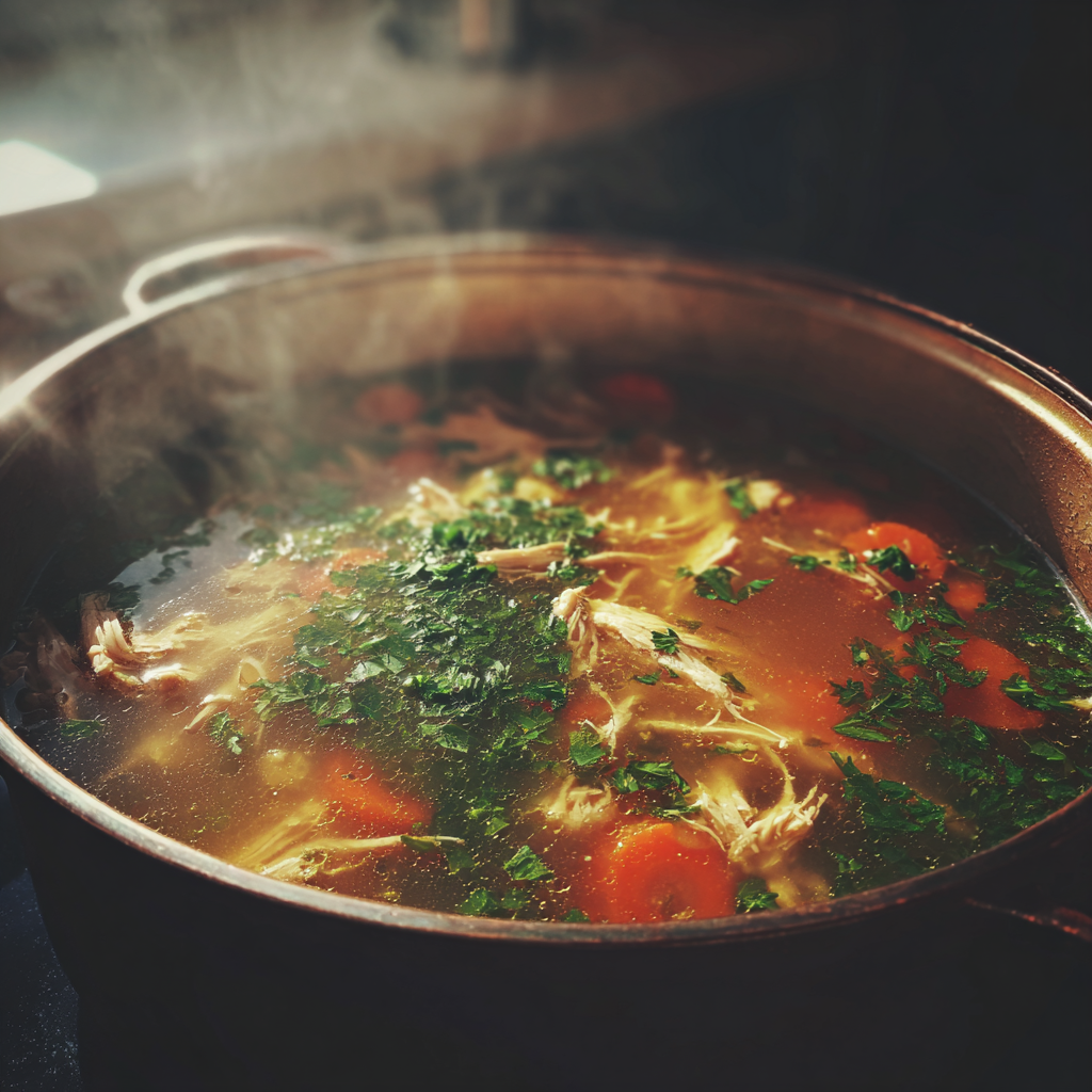 Une marmite de soupe au poulet | Source : Midjourney