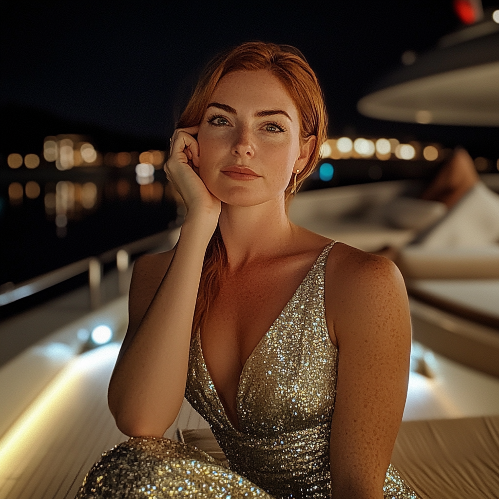 Une femme assise sur un yacht | Source : Midjourney