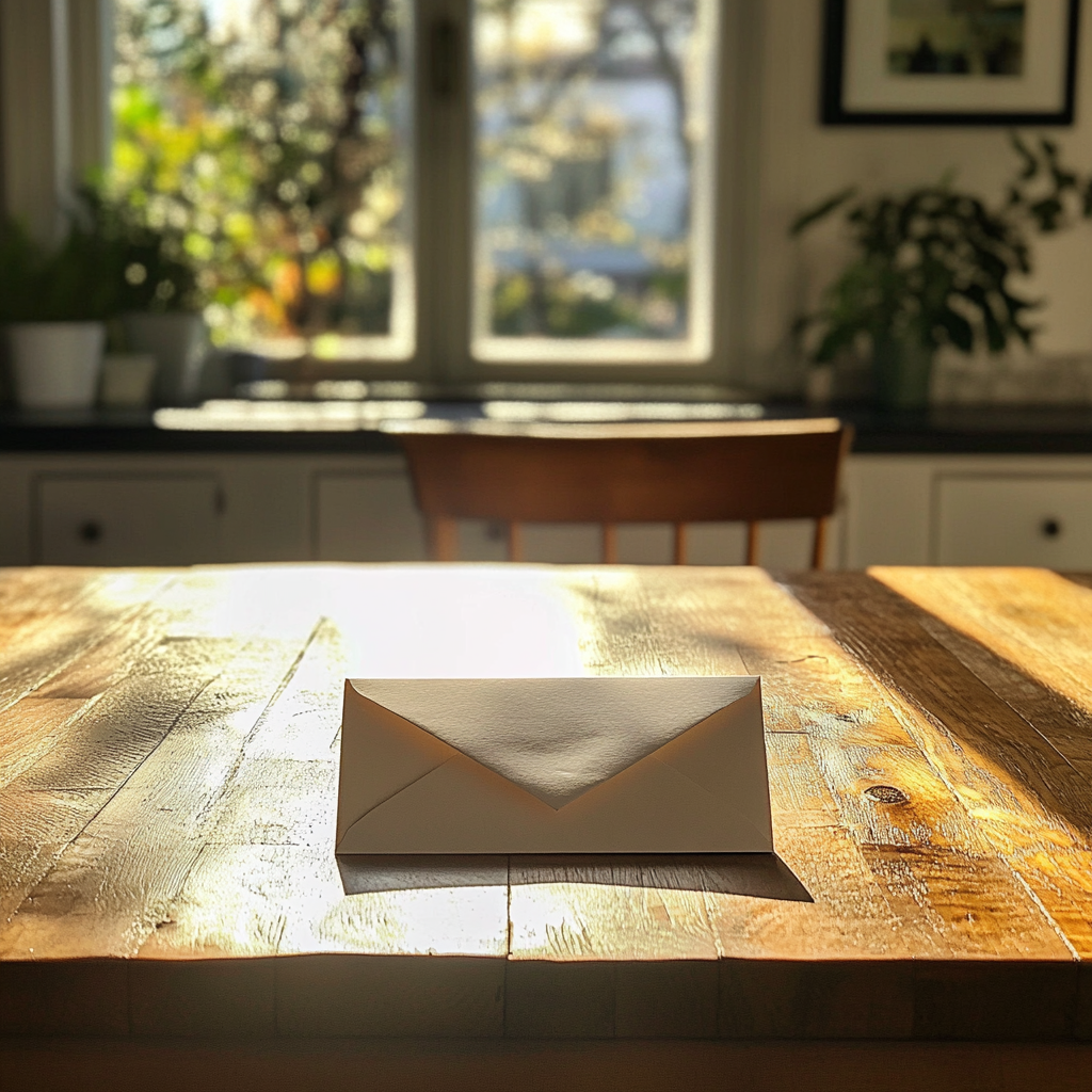 Une enveloppe sur une table | Source : Midjourney