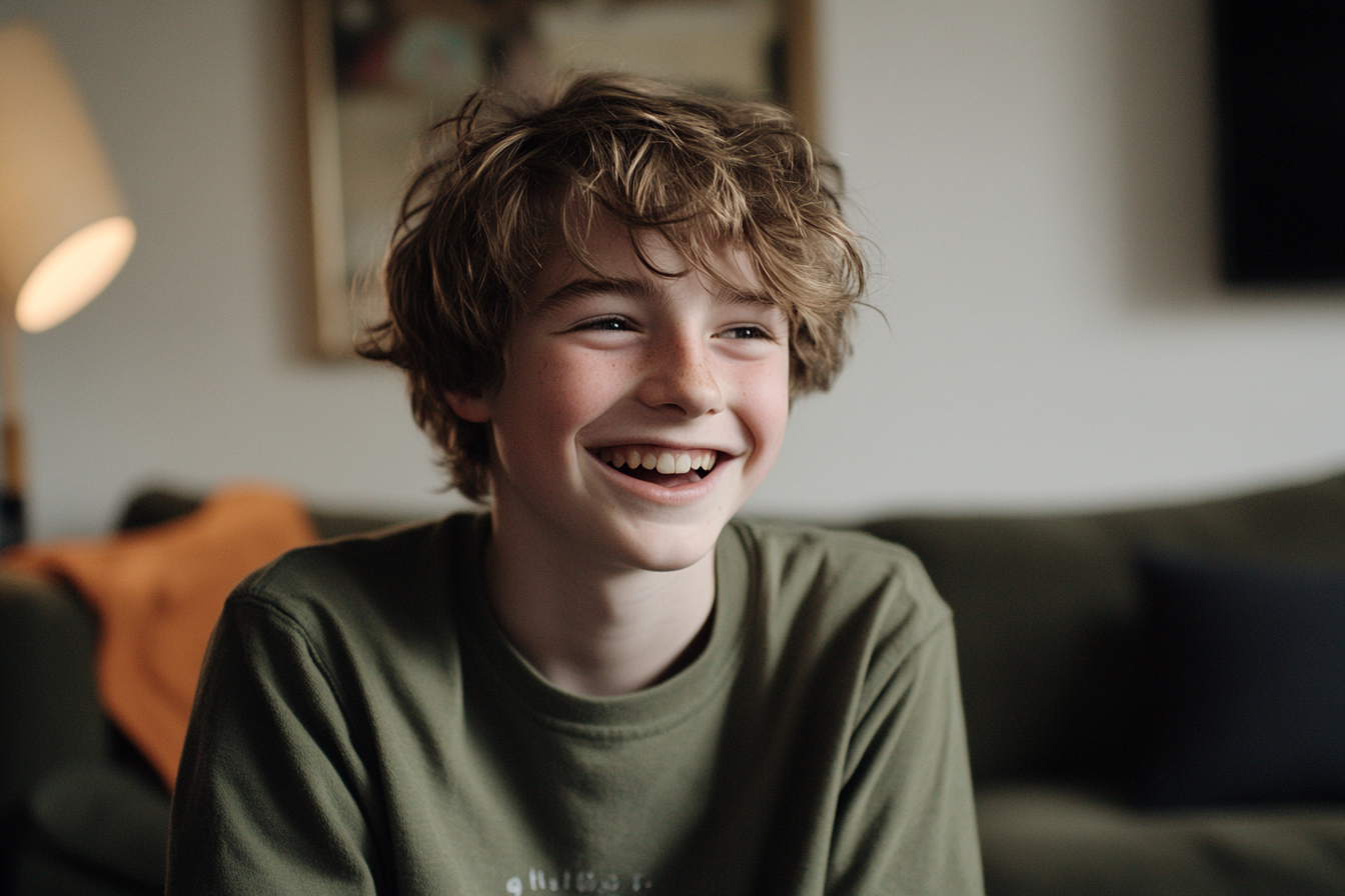 Un adolescent sourit tout en parlant à quelqu'un | Source : Midjourney