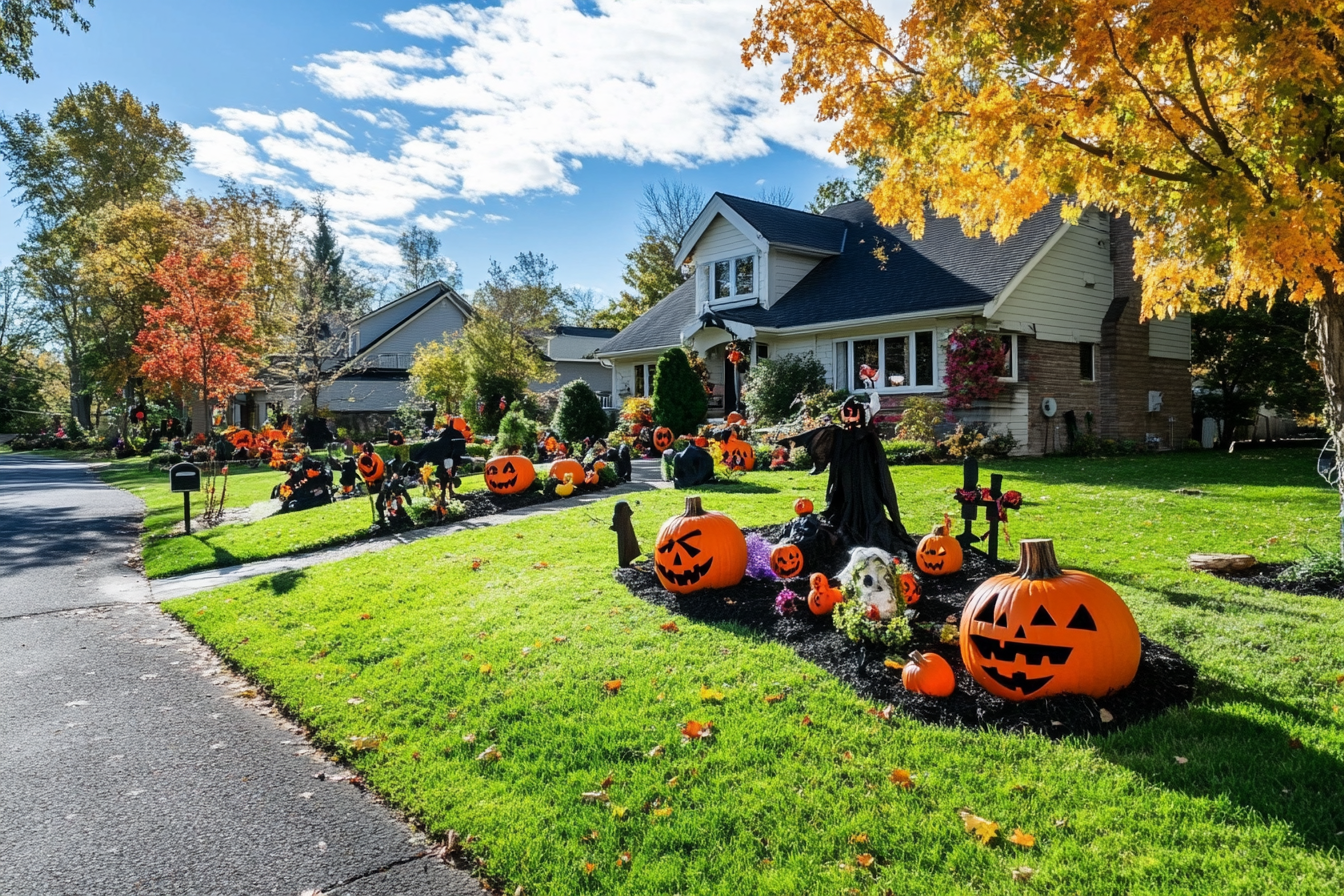 Décorations d'Halloween dans une cour avant | Source : Midjourney