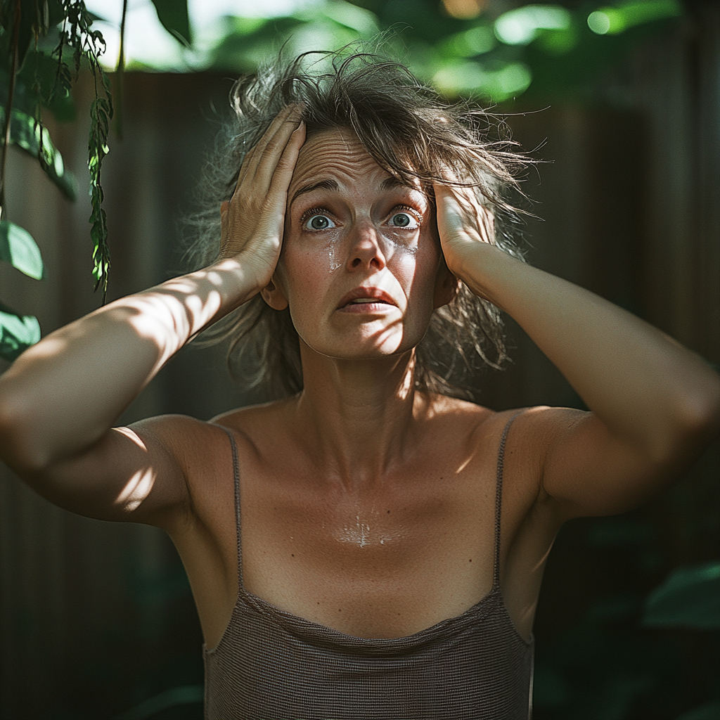 A shocked woman crying | Source: Midjourney