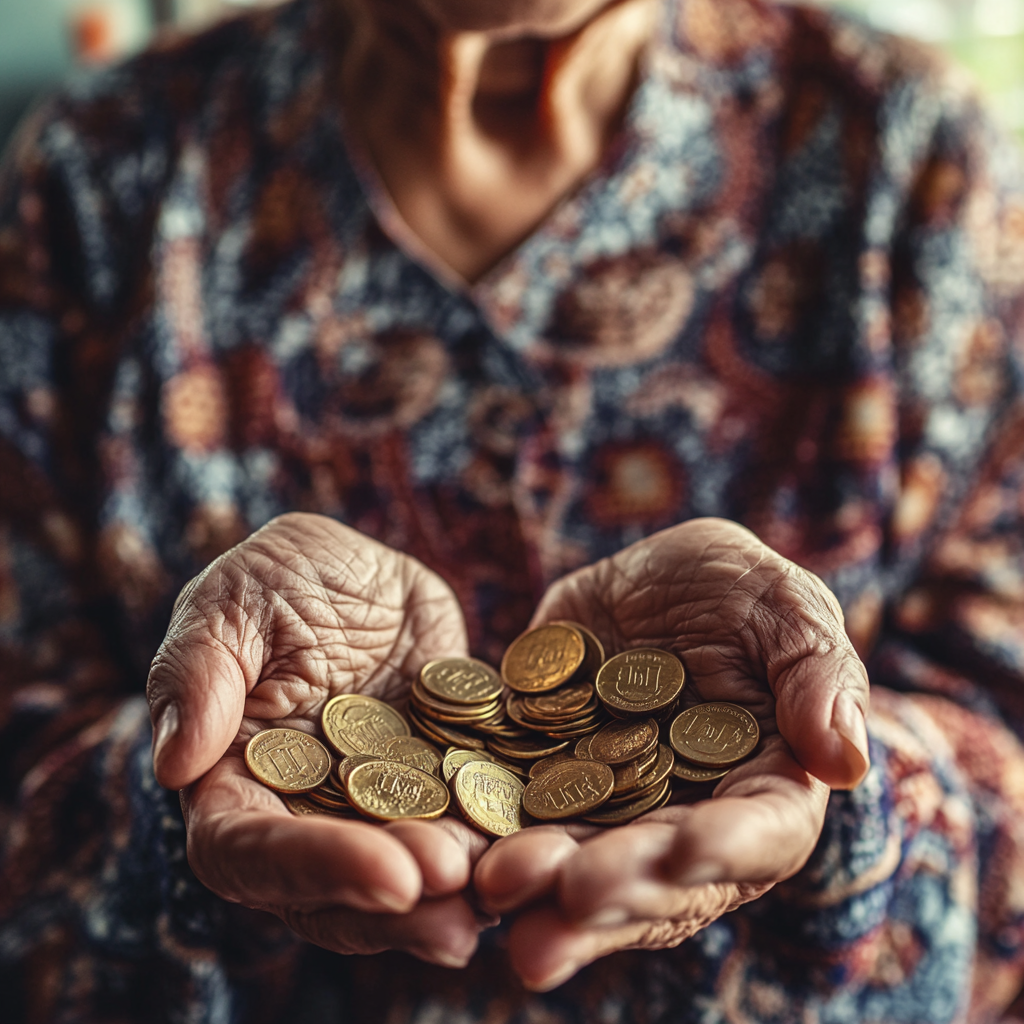 Les mains d'une personne pleines de pièces de monnaie | Source : Midjourney