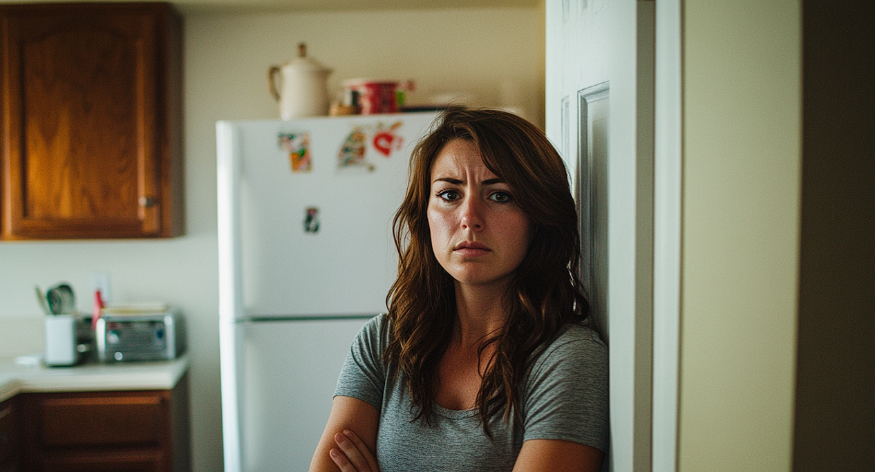 Une femme debout dans une cuisine, les bras croisés | Source : Midjourney