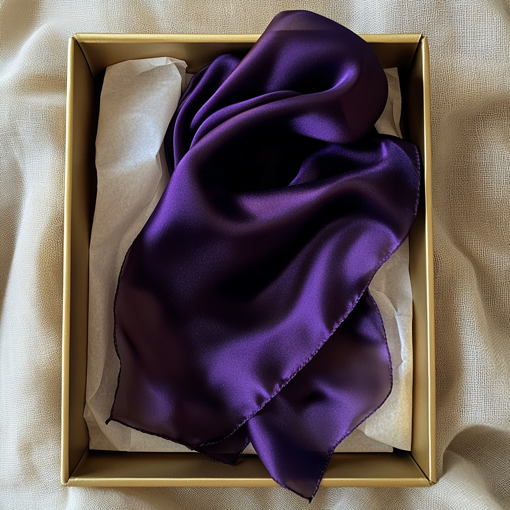 Un foulard violet dans une boîte | Source : Midjourney