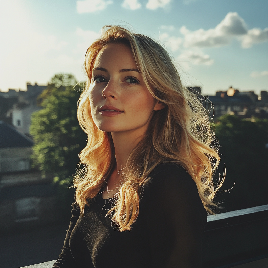 Une femme debout sur un balcon | Source : Midjourney