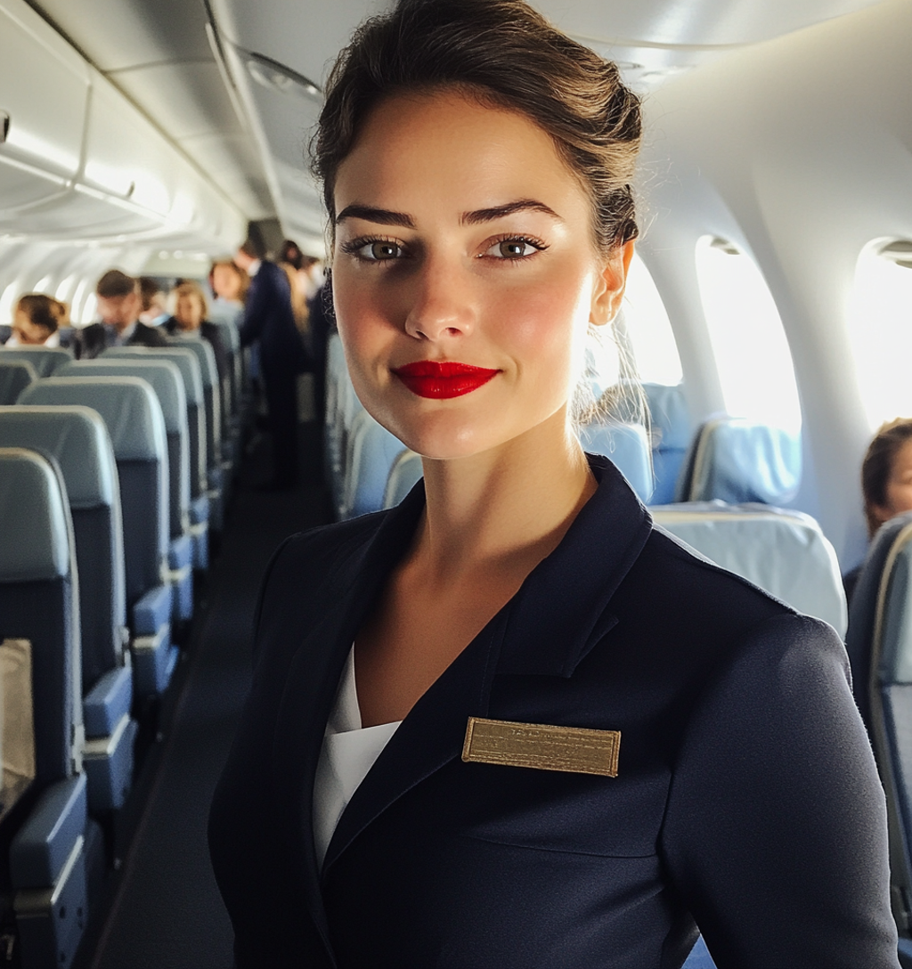 Une hôtesse de l'air souriante | Source : Midjourney