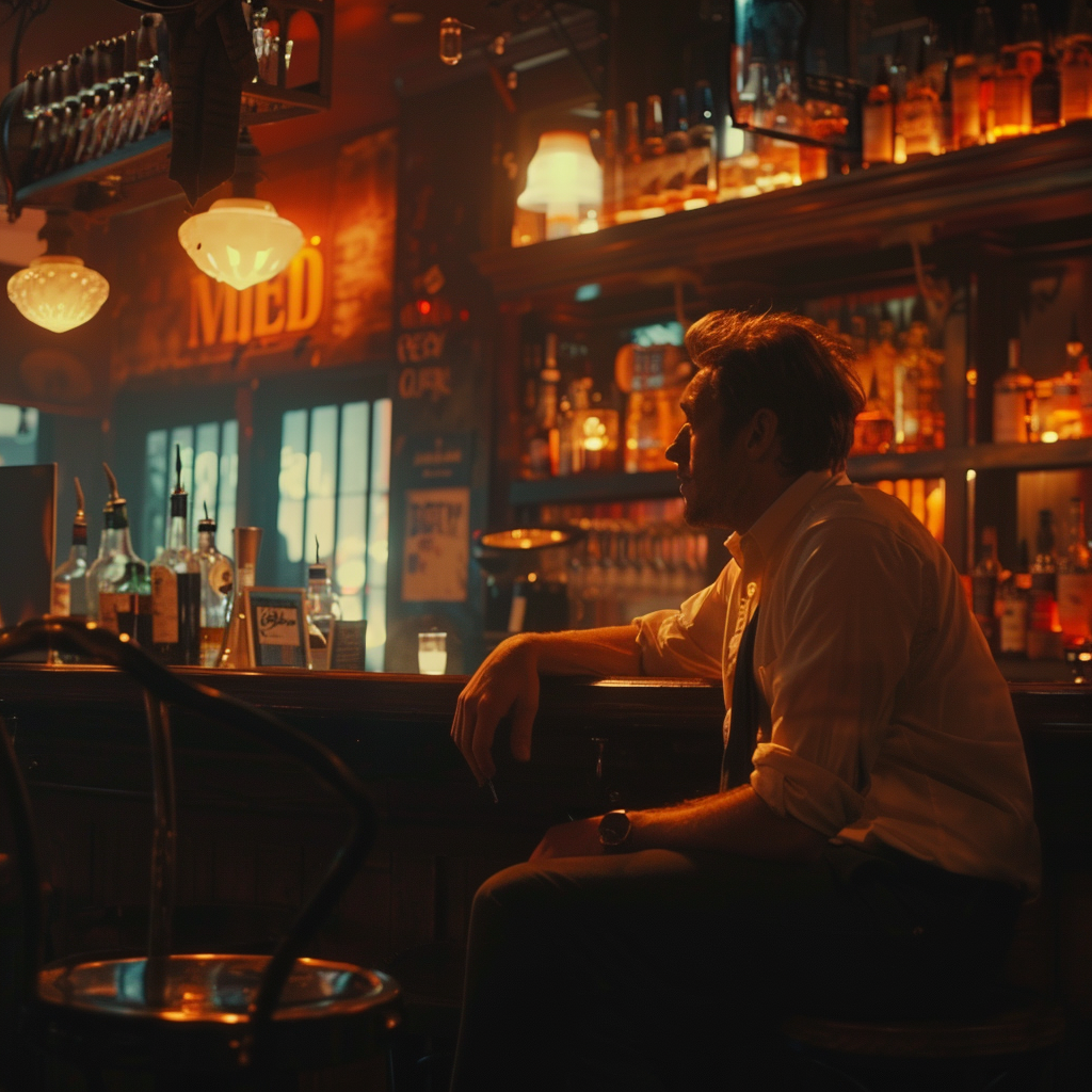 Un homme assis seul dans un bar | Source : Midjourney