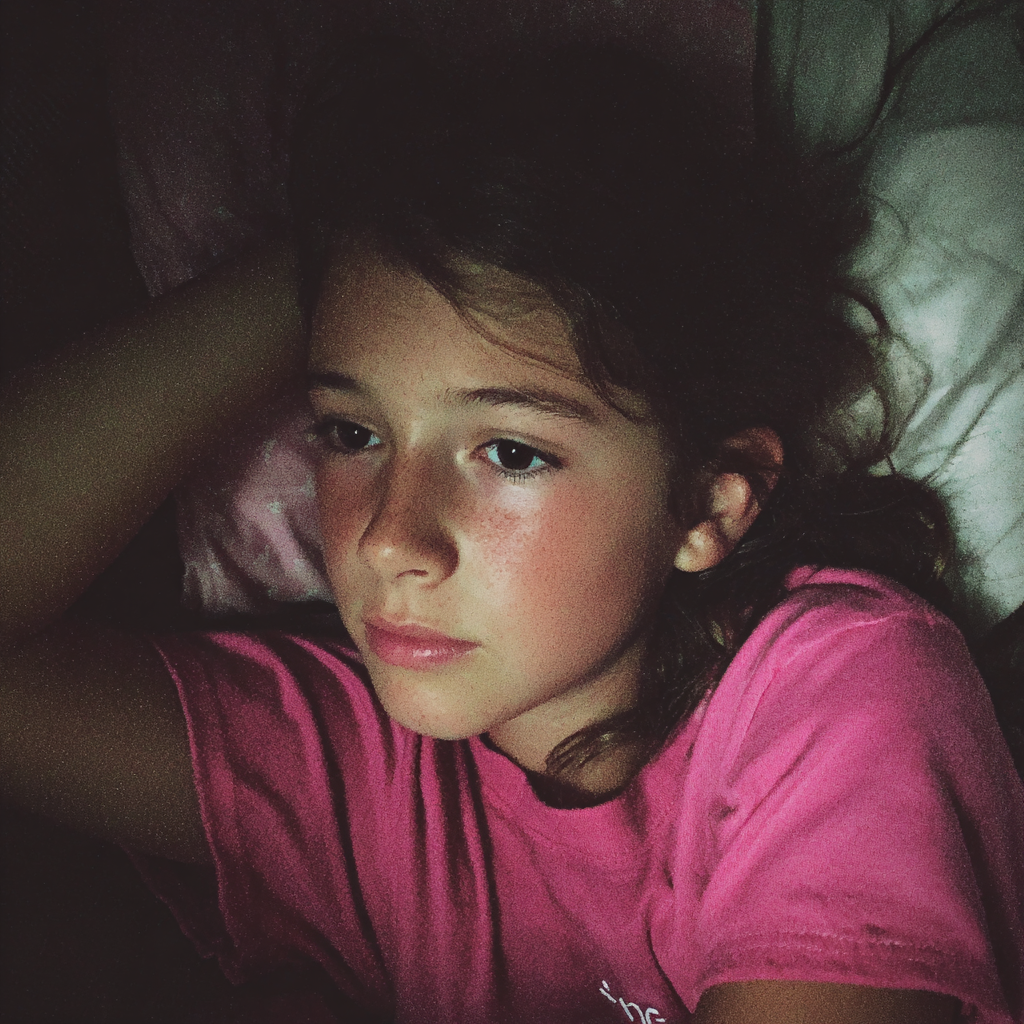 Une petite fille émotive couchée dans son lit | Source : Midjourney