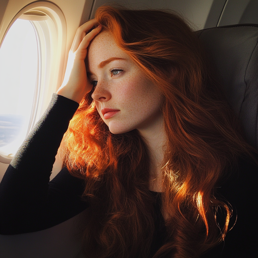 Une femme assise dans un avion | Source : Midjourney