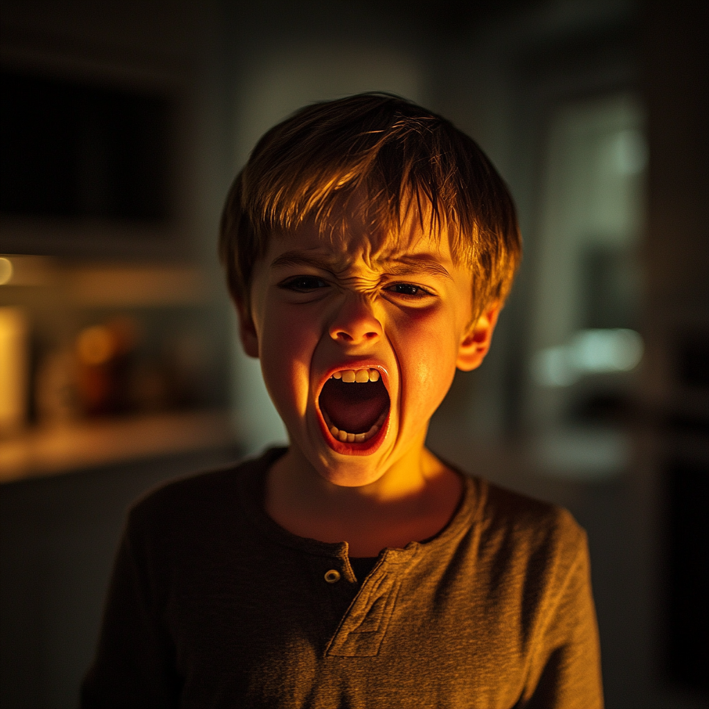 An upset boy screaming | Source: Midjourney