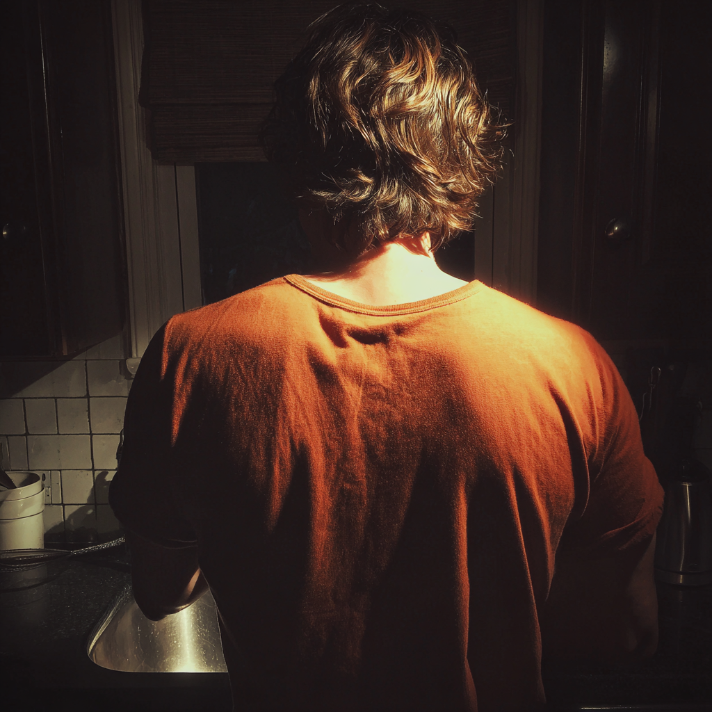 Un homme debout devant un évier de cuisine | Source : Midjourney