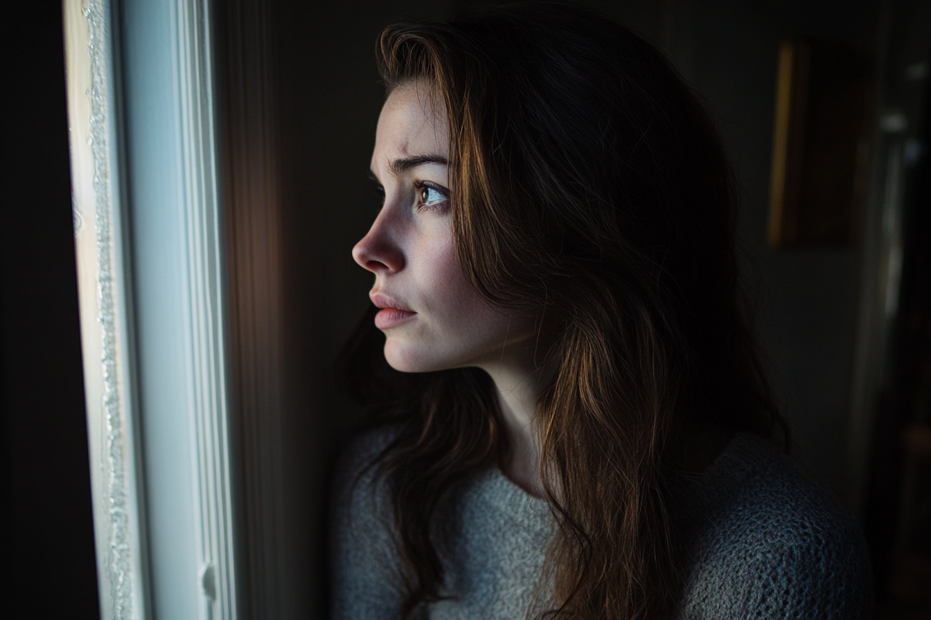 Une femme triste qui regarde par la fenêtre | Source : Midjourney