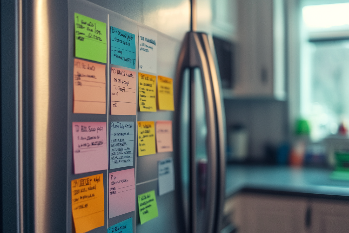 Notes sur un réfrigérateur | Source : Midjourney